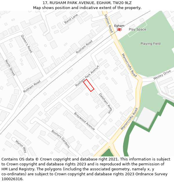 17, RUSHAM PARK AVENUE, EGHAM, TW20 9LZ: Location map and indicative extent of plot