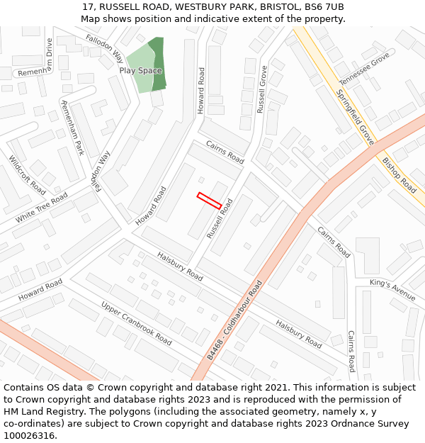 17, RUSSELL ROAD, WESTBURY PARK, BRISTOL, BS6 7UB: Location map and indicative extent of plot