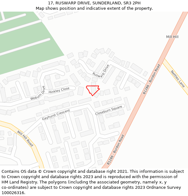 17, RUSWARP DRIVE, SUNDERLAND, SR3 2PH: Location map and indicative extent of plot