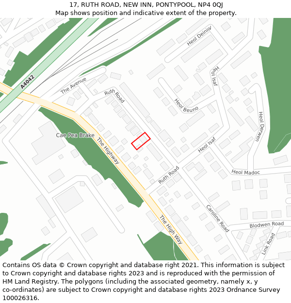 17, RUTH ROAD, NEW INN, PONTYPOOL, NP4 0QJ: Location map and indicative extent of plot