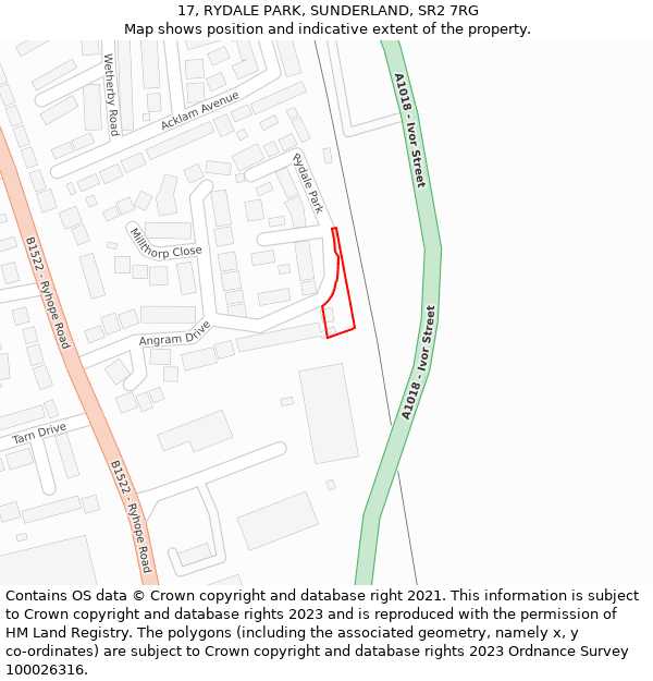 17, RYDALE PARK, SUNDERLAND, SR2 7RG: Location map and indicative extent of plot