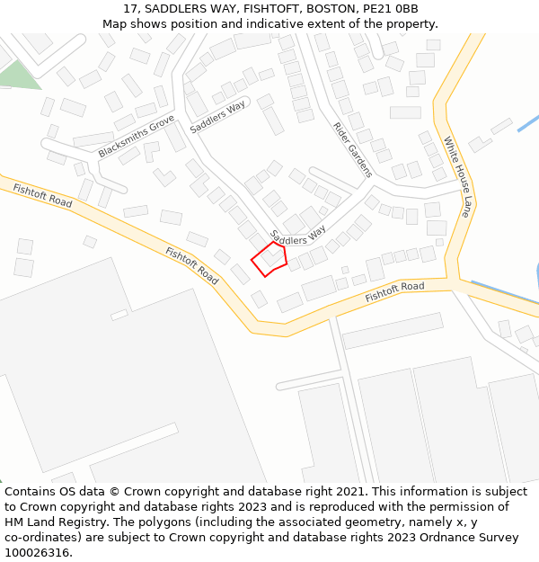 17, SADDLERS WAY, FISHTOFT, BOSTON, PE21 0BB: Location map and indicative extent of plot