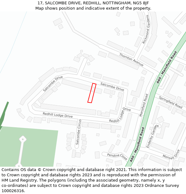 17, SALCOMBE DRIVE, REDHILL, NOTTINGHAM, NG5 8JF: Location map and indicative extent of plot