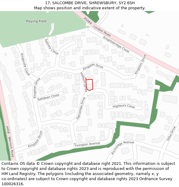 17, SALCOMBE DRIVE, SHREWSBURY, SY2 6SH: Location map and indicative extent of plot