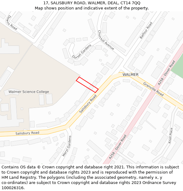 17, SALISBURY ROAD, WALMER, DEAL, CT14 7QQ: Location map and indicative extent of plot