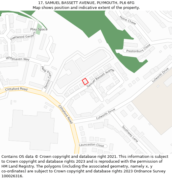 17, SAMUEL BASSETT AVENUE, PLYMOUTH, PL6 6FG: Location map and indicative extent of plot