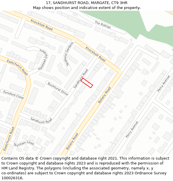 17, SANDHURST ROAD, MARGATE, CT9 3HR: Location map and indicative extent of plot