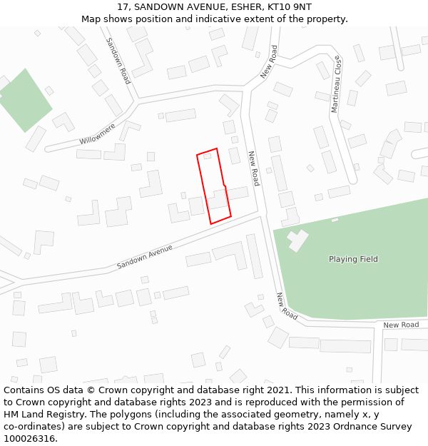 17, SANDOWN AVENUE, ESHER, KT10 9NT: Location map and indicative extent of plot