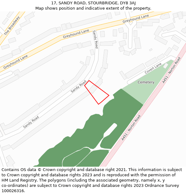 17, SANDY ROAD, STOURBRIDGE, DY8 3AJ: Location map and indicative extent of plot