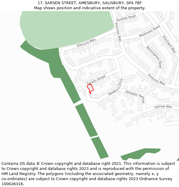 17, SARSEN STREET, AMESBURY, SALISBURY, SP4 7BF: Location map and indicative extent of plot