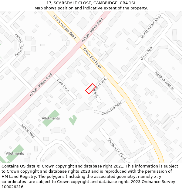 17, SCARSDALE CLOSE, CAMBRIDGE, CB4 1SL: Location map and indicative extent of plot