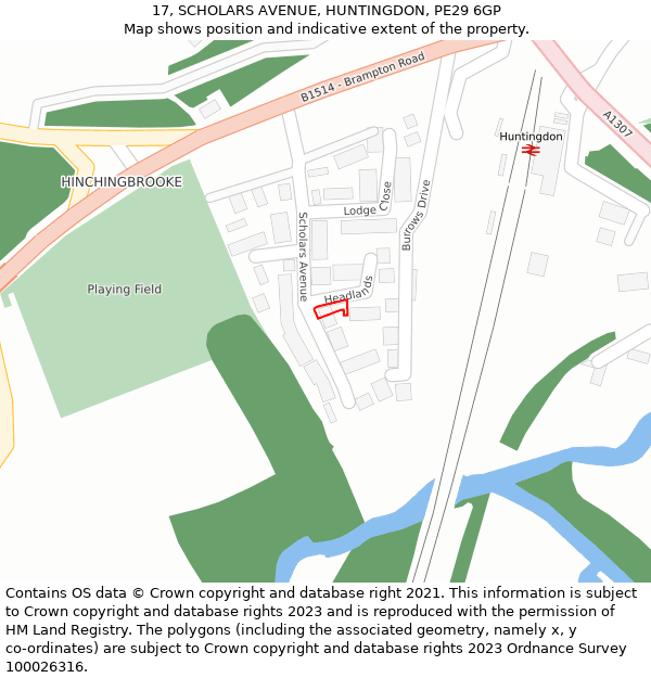 17, SCHOLARS AVENUE, HUNTINGDON, PE29 6GP: Location map and indicative extent of plot