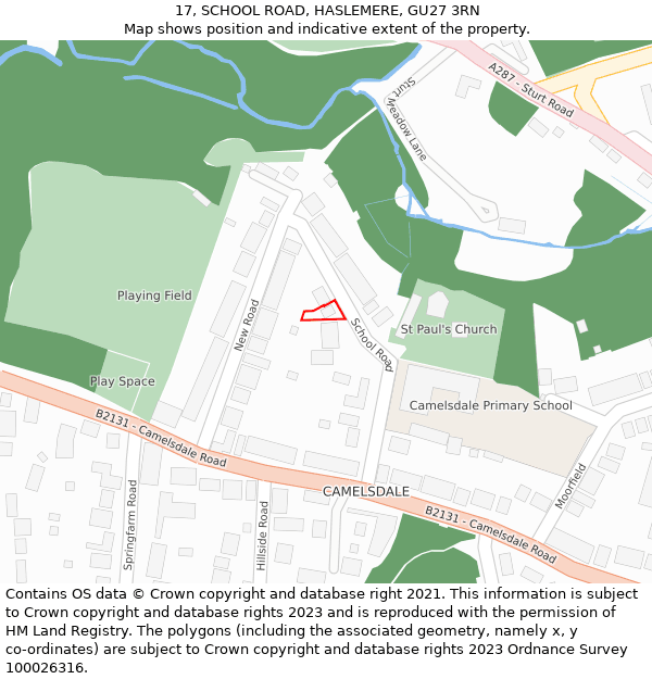 17, SCHOOL ROAD, HASLEMERE, GU27 3RN: Location map and indicative extent of plot