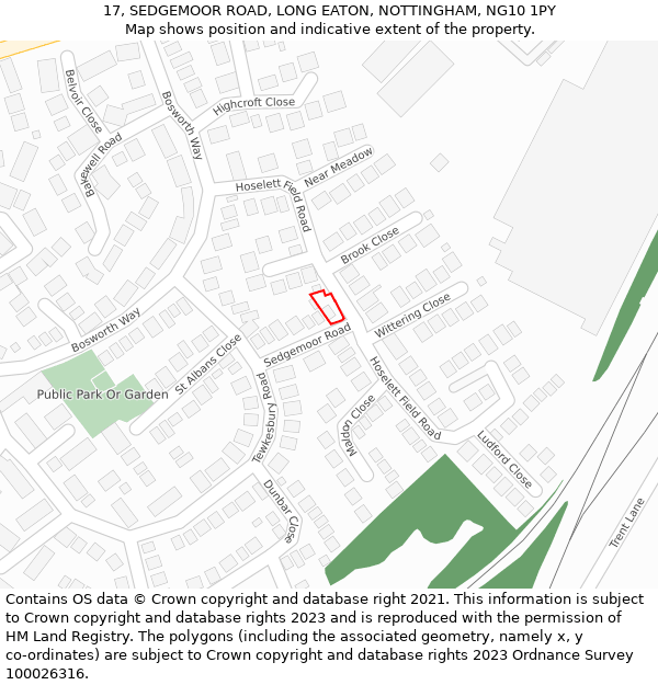 17, SEDGEMOOR ROAD, LONG EATON, NOTTINGHAM, NG10 1PY: Location map and indicative extent of plot