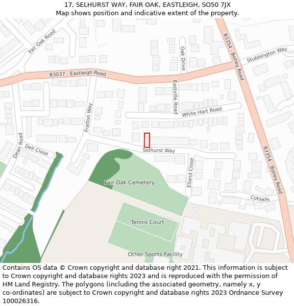 17, SELHURST WAY, FAIR OAK, EASTLEIGH, SO50 7JX: Location map and indicative extent of plot