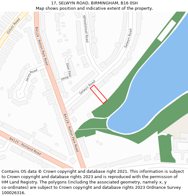 17, SELWYN ROAD, BIRMINGHAM, B16 0SH: Location map and indicative extent of plot