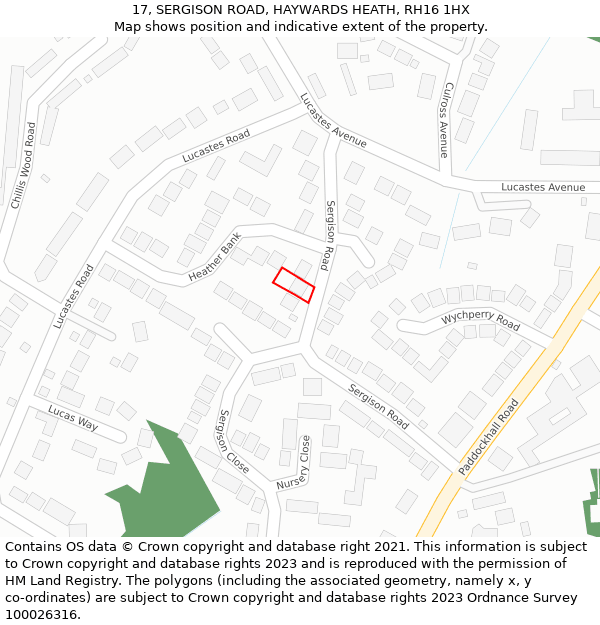 17, SERGISON ROAD, HAYWARDS HEATH, RH16 1HX: Location map and indicative extent of plot