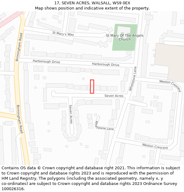 17, SEVEN ACRES, WALSALL, WS9 0EX: Location map and indicative extent of plot