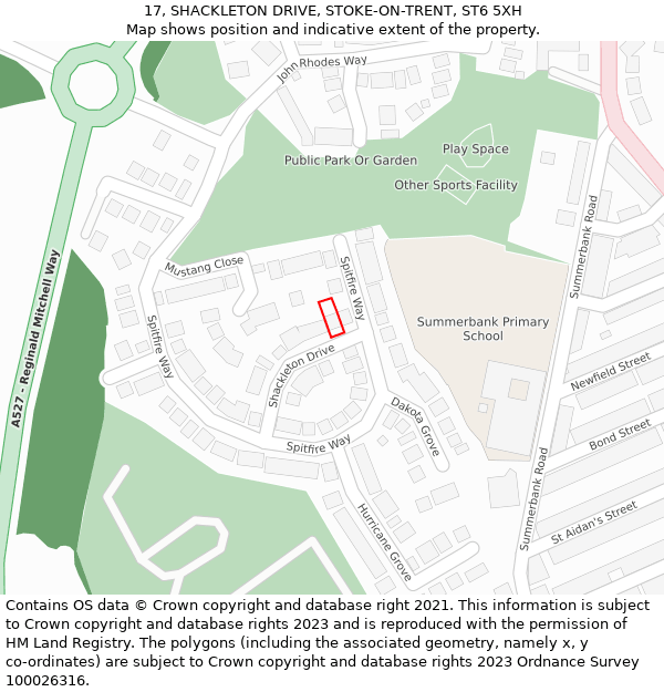 17, SHACKLETON DRIVE, STOKE-ON-TRENT, ST6 5XH: Location map and indicative extent of plot