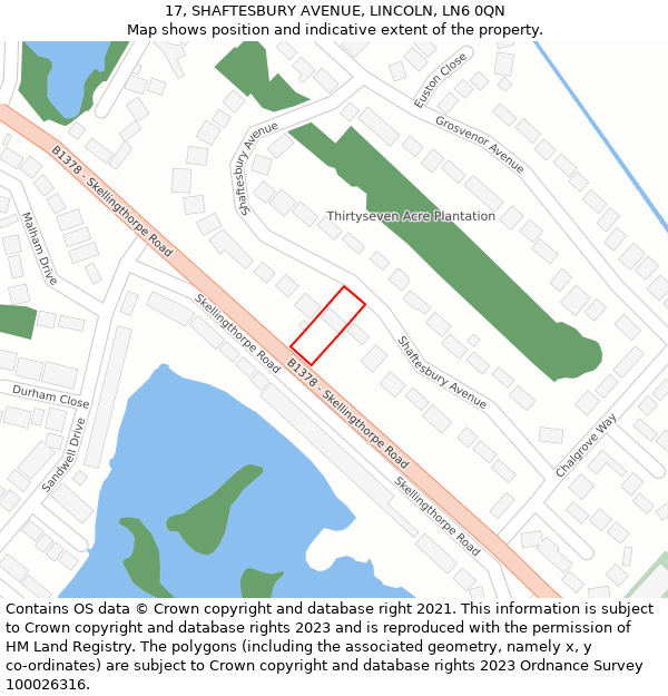 17, SHAFTESBURY AVENUE, LINCOLN, LN6 0QN: Location map and indicative extent of plot