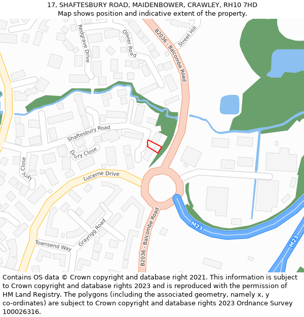 17, SHAFTESBURY ROAD, MAIDENBOWER, CRAWLEY, RH10 7HD: Location map and indicative extent of plot