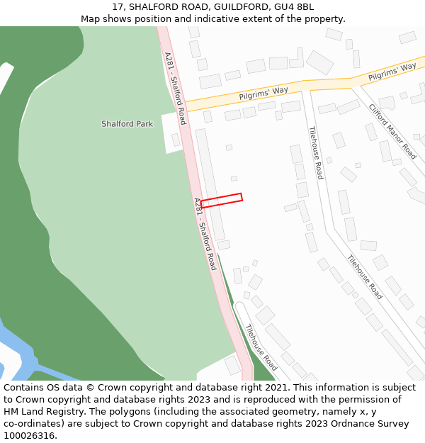 17, SHALFORD ROAD, GUILDFORD, GU4 8BL: Location map and indicative extent of plot