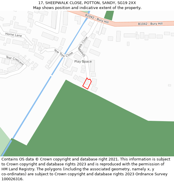 17, SHEEPWALK CLOSE, POTTON, SANDY, SG19 2XX: Location map and indicative extent of plot