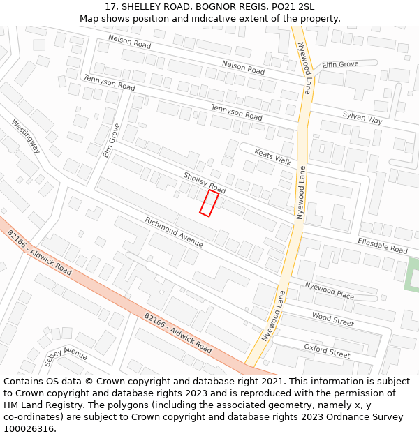 17, SHELLEY ROAD, BOGNOR REGIS, PO21 2SL: Location map and indicative extent of plot