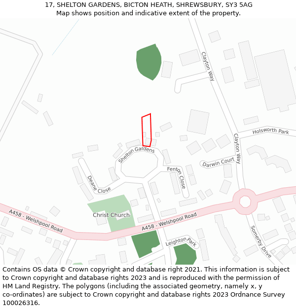 17, SHELTON GARDENS, BICTON HEATH, SHREWSBURY, SY3 5AG: Location map and indicative extent of plot