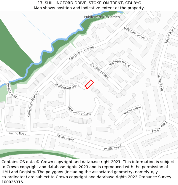 17, SHILLINGFORD DRIVE, STOKE-ON-TRENT, ST4 8YG: Location map and indicative extent of plot