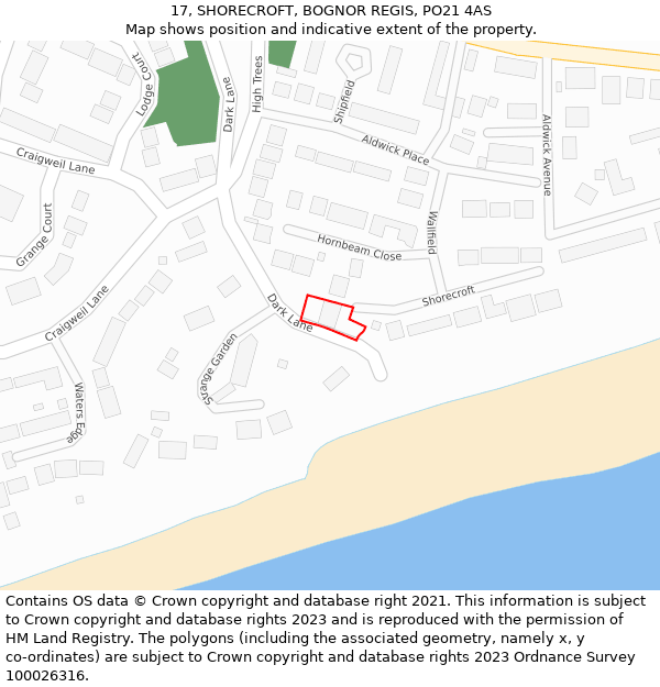 17, SHORECROFT, BOGNOR REGIS, PO21 4AS: Location map and indicative extent of plot