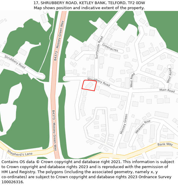 17, SHRUBBERY ROAD, KETLEY BANK, TELFORD, TF2 0DW: Location map and indicative extent of plot