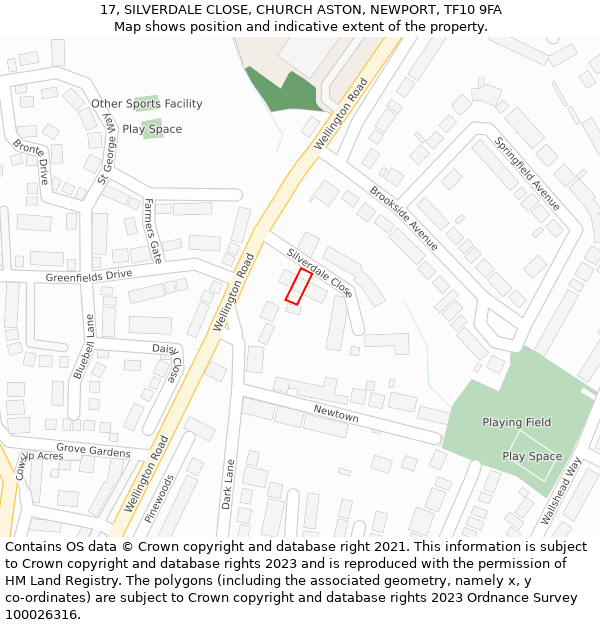 17, SILVERDALE CLOSE, CHURCH ASTON, NEWPORT, TF10 9FA: Location map and indicative extent of plot