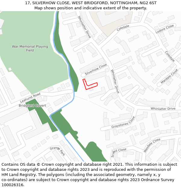 17, SILVERHOW CLOSE, WEST BRIDGFORD, NOTTINGHAM, NG2 6ST: Location map and indicative extent of plot