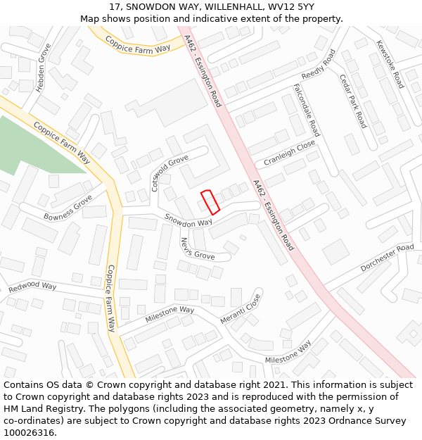 17, SNOWDON WAY, WILLENHALL, WV12 5YY: Location map and indicative extent of plot