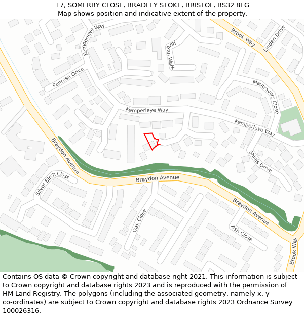 17, SOMERBY CLOSE, BRADLEY STOKE, BRISTOL, BS32 8EG: Location map and indicative extent of plot