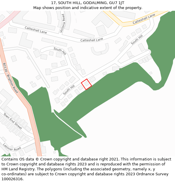 17, SOUTH HILL, GODALMING, GU7 1JT: Location map and indicative extent of plot