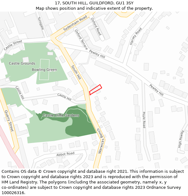 17, SOUTH HILL, GUILDFORD, GU1 3SY: Location map and indicative extent of plot