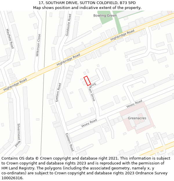 17, SOUTHAM DRIVE, SUTTON COLDFIELD, B73 5PD: Location map and indicative extent of plot