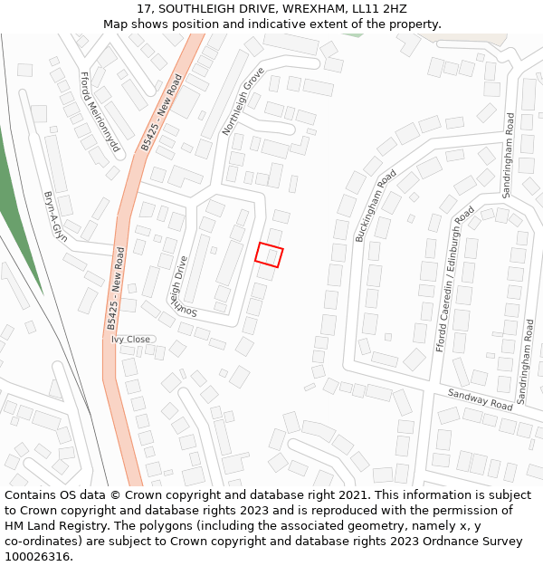 17, SOUTHLEIGH DRIVE, WREXHAM, LL11 2HZ: Location map and indicative extent of plot