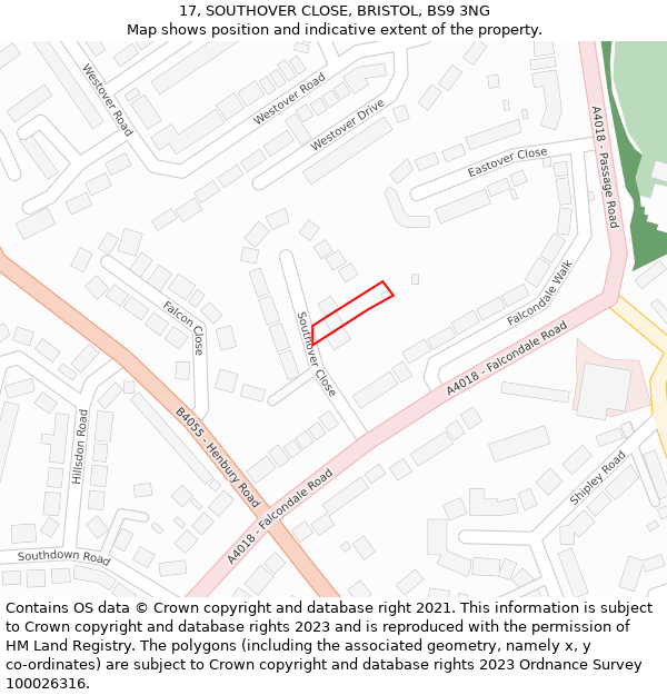 17, SOUTHOVER CLOSE, BRISTOL, BS9 3NG: Location map and indicative extent of plot