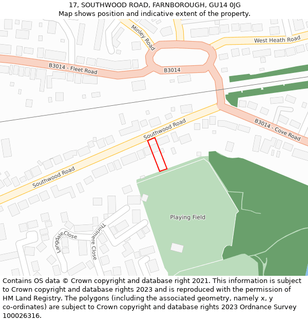 17, SOUTHWOOD ROAD, FARNBOROUGH, GU14 0JG: Location map and indicative extent of plot