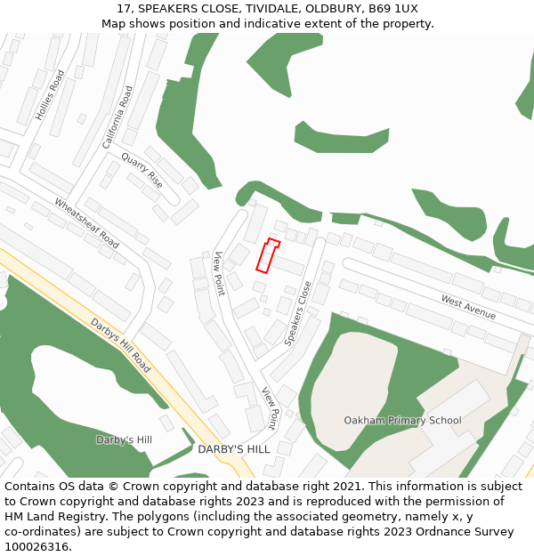 17, SPEAKERS CLOSE, TIVIDALE, OLDBURY, B69 1UX: Location map and indicative extent of plot