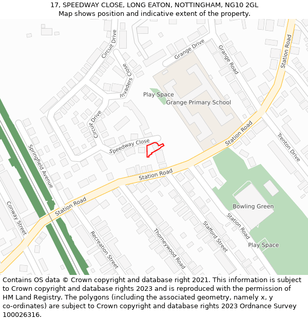 17, SPEEDWAY CLOSE, LONG EATON, NOTTINGHAM, NG10 2GL: Location map and indicative extent of plot