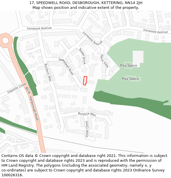 17, SPEEDWELL ROAD, DESBOROUGH, KETTERING, NN14 2JH: Location map and indicative extent of plot