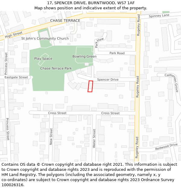 17, SPENCER DRIVE, BURNTWOOD, WS7 1AF: Location map and indicative extent of plot