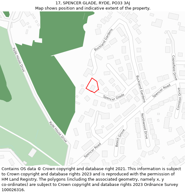 17, SPENCER GLADE, RYDE, PO33 3AJ: Location map and indicative extent of plot