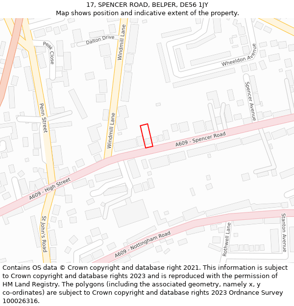 17, SPENCER ROAD, BELPER, DE56 1JY: Location map and indicative extent of plot
