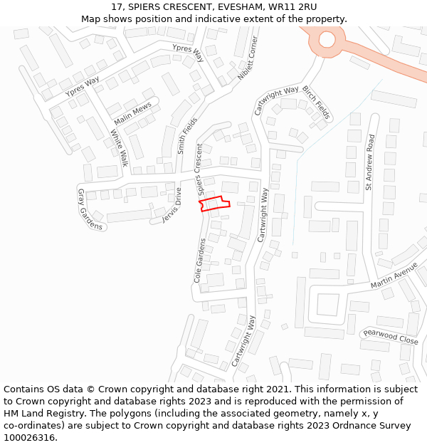 17, SPIERS CRESCENT, EVESHAM, WR11 2RU: Location map and indicative extent of plot