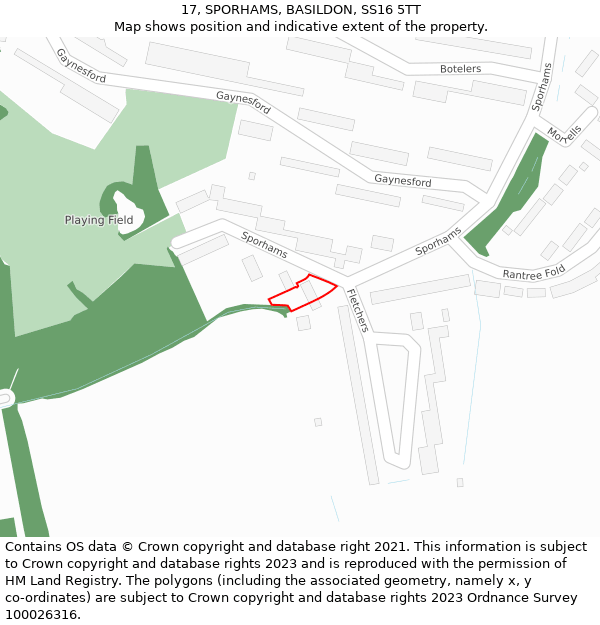 17, SPORHAMS, BASILDON, SS16 5TT: Location map and indicative extent of plot